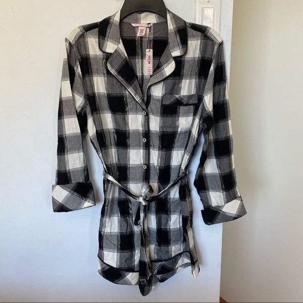NWT Victoria's Secret S Flannel Tie Romper Pajama