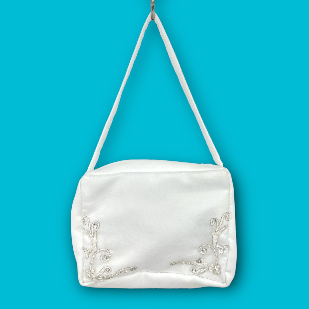 VINTAGE Y2K White Bridal Handbag Sequin Bead Embroidered Wedding Purse