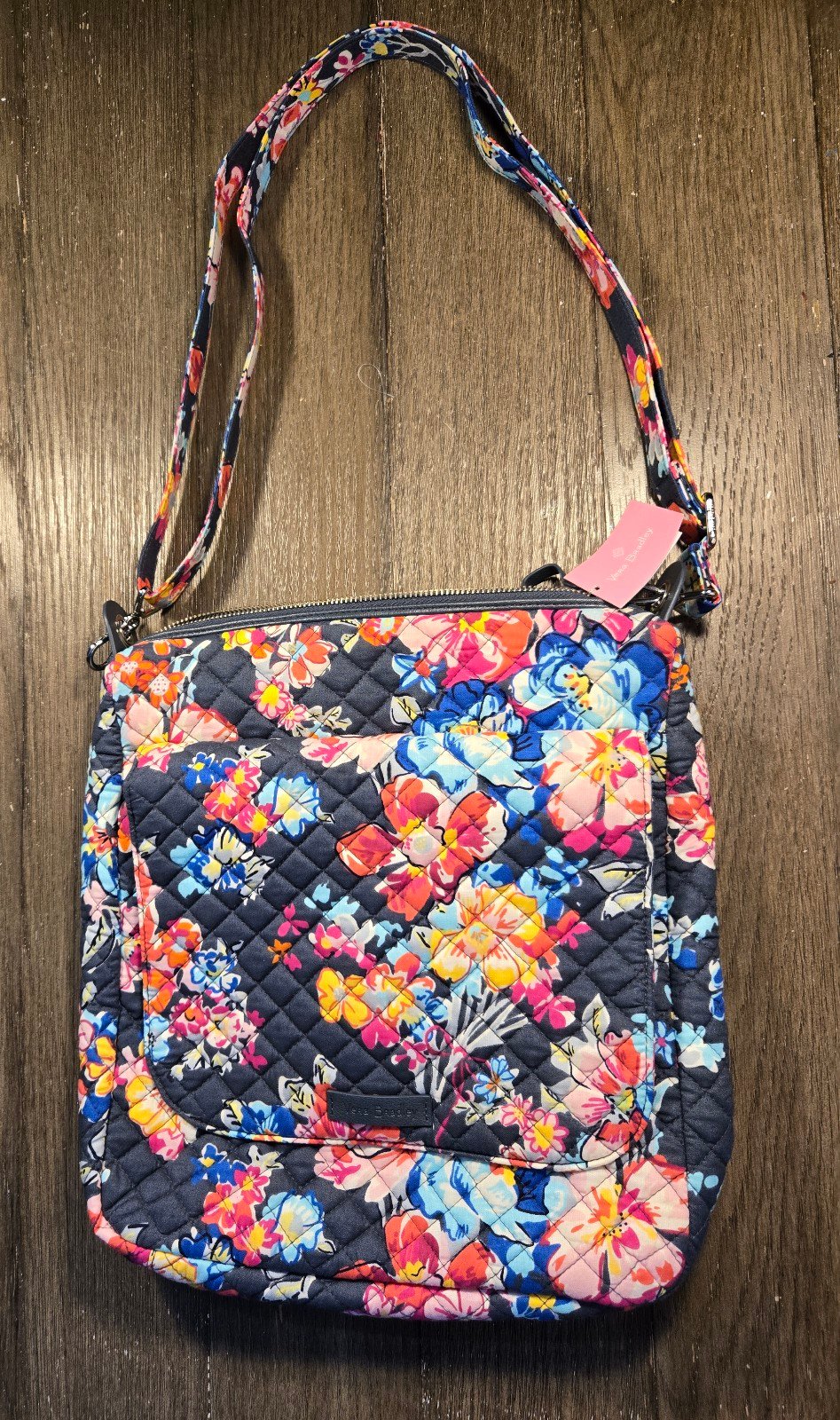 Discontinued Vera Bradley Carson Mailbag Crossbody. NWT Grey W/Multi Color Flrs