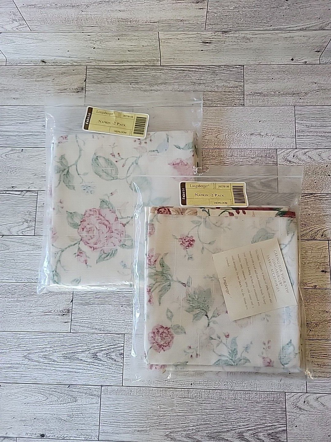 4 New Longaberger Heirloom Floral fabric napkins Linen 26778156 Unused Set Lot
