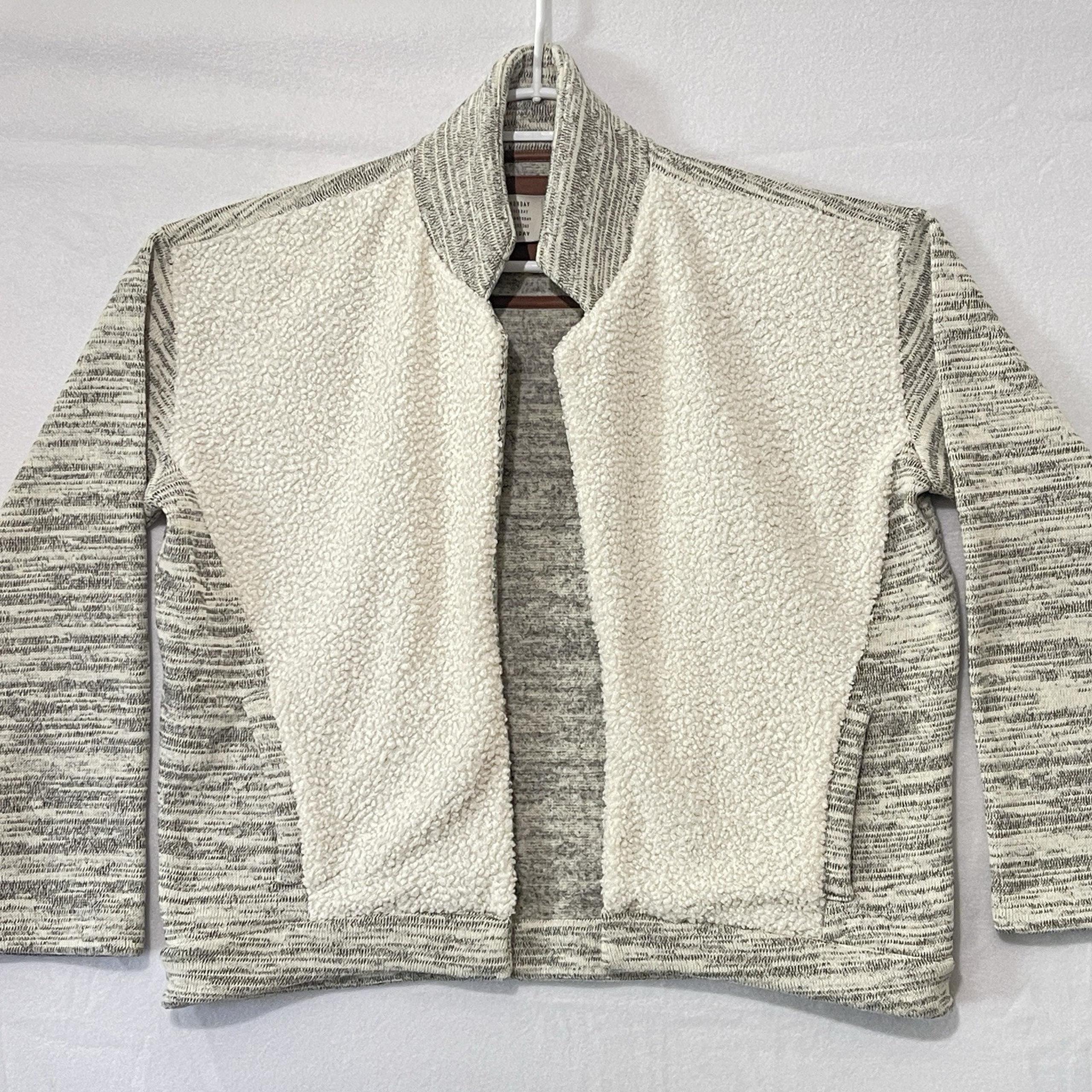 Saturday Sunday Anthropologie Sherpa Cardigan Jacket Gray White Womens Medium