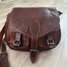 Vintage Burnt Red Leather Boho Crossbody Handbag Purse