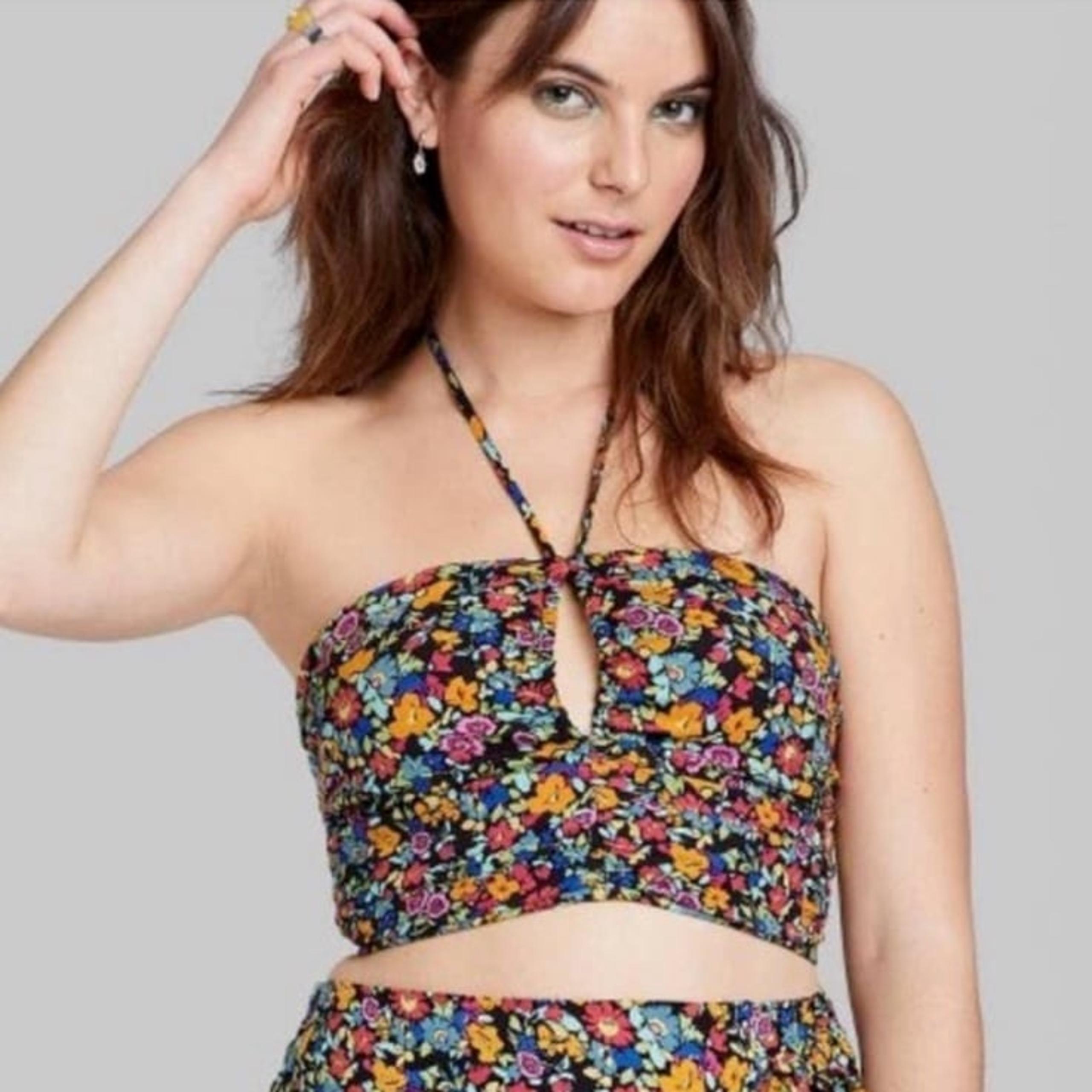 WILD FABLE Cropped Smocked Halter Tie Top