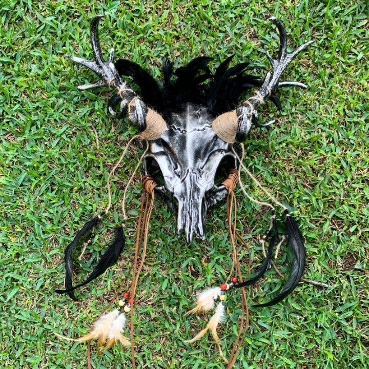 Silver Devil Deer Horn Skull Mask #1613