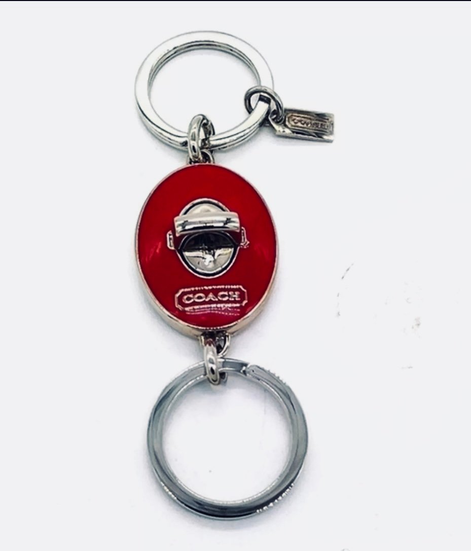 COACH Vintage Scarlet Red Pave Silver Turn Lock Valet Fob Keychain Purse Charm