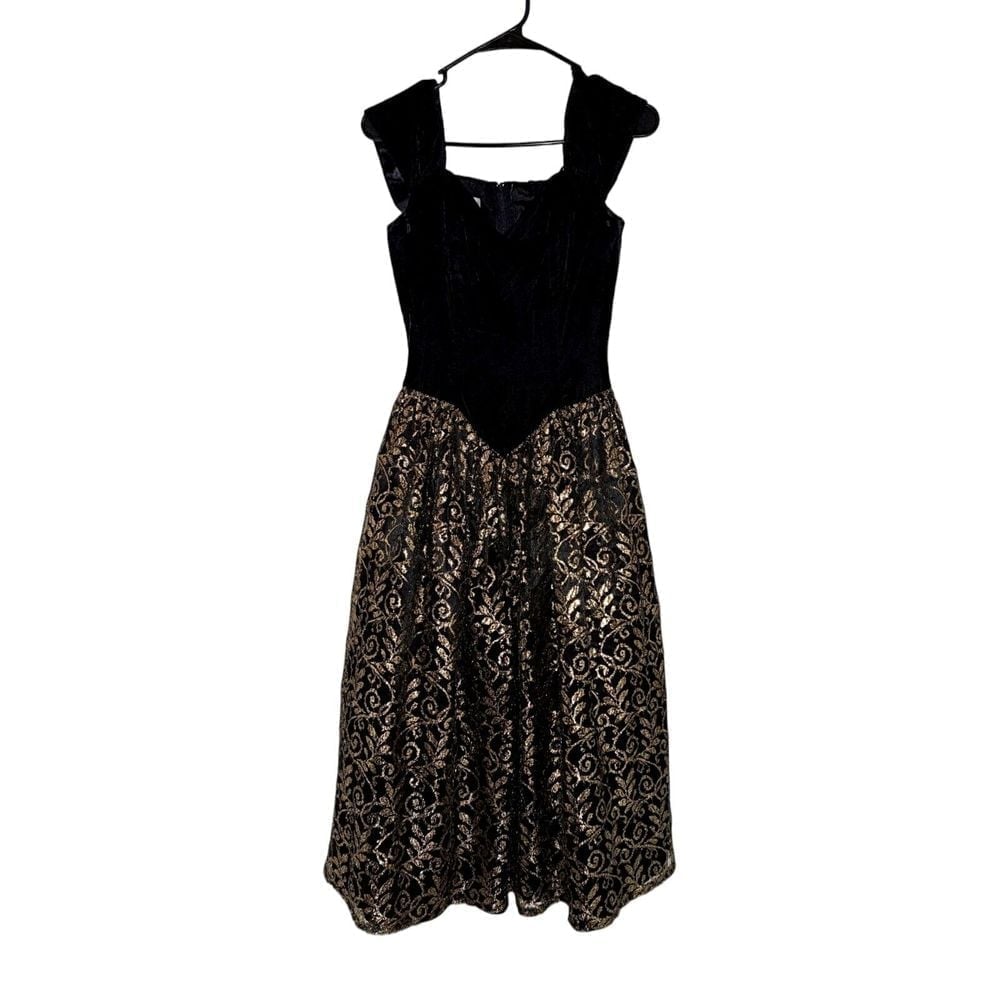 Vintage Gunne Sax Jessica McClintock Black Lace Velvet Cocktail Party Dress Flaw