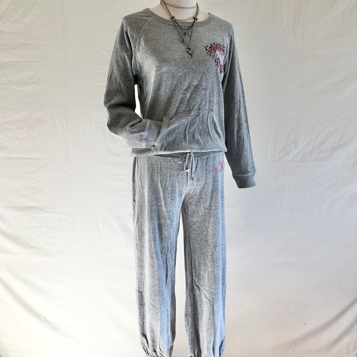 Vintage Y2K Velour Loungewear Tracksuit Set Candie's Size L Heart Embroidery