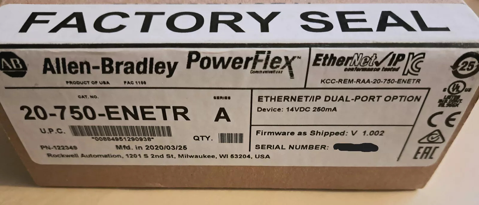 New Sealed Allen Bradley 20-750-ENETR SER A ENet/IP Module