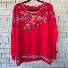 Johnny Was Womens Embroidered Floral Pink Tunic Swing Top Small Shirt Blouse