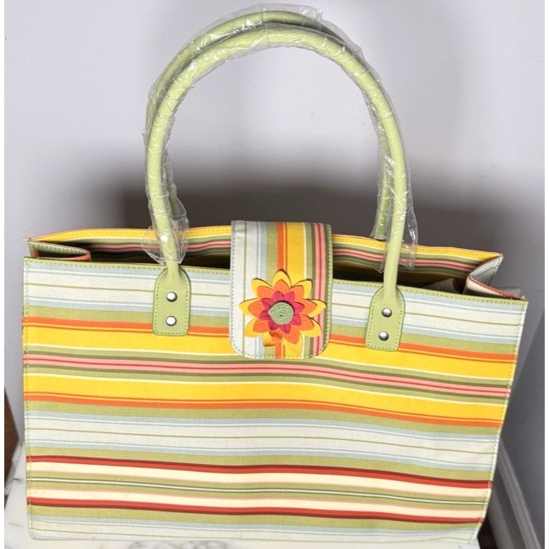 Longaberger Sisters Striped Handbag Colorful Beach Summer Tote Flower Closure