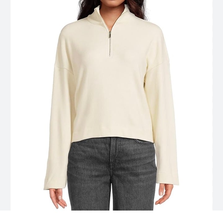 Madewell Quarter-Zip Womens Pullover Top Shirt Medium Muted Stone Sweatshirt