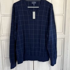 * NWT Lands End size large mens navy blue and white v-neck Supima cotton sweater