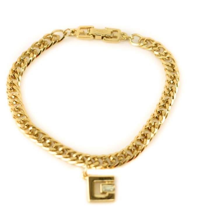 GIVENCHY: Gold, Flat Link & G Logo Crystal Bracelet (np)