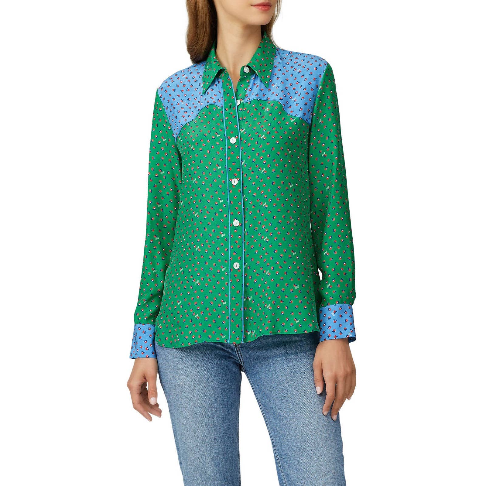 HVN Women's Kate Western Shirt Long Sleeve Green Size S