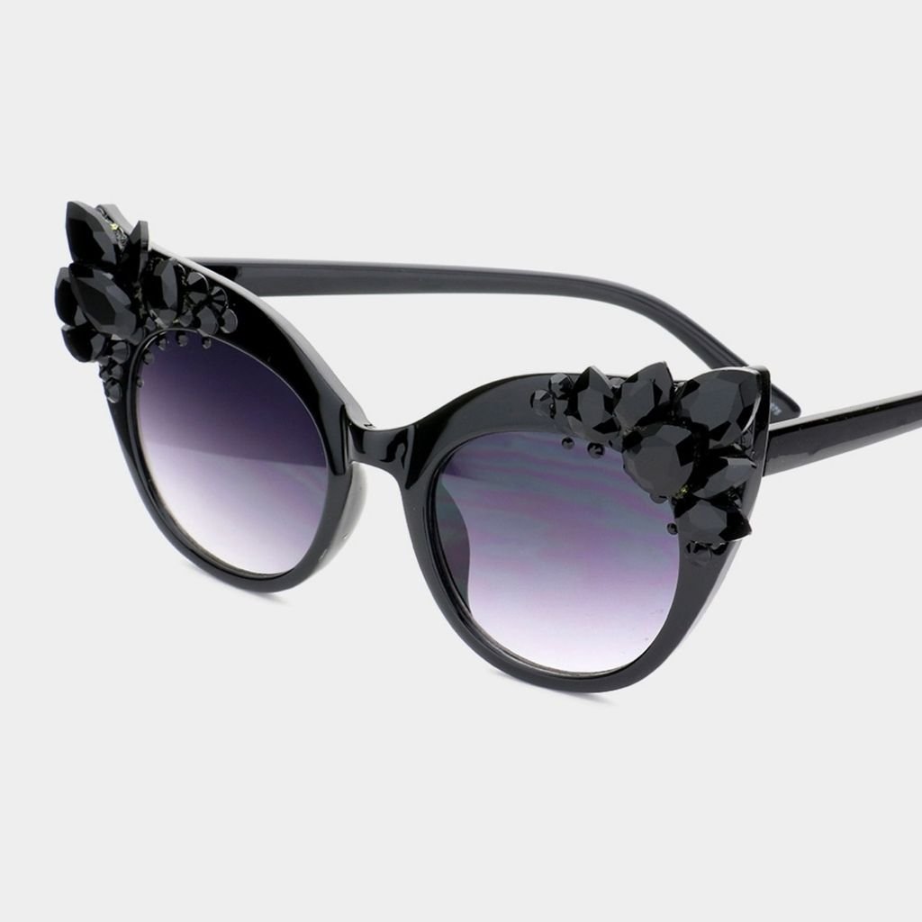 Black Crystal Cat Eye Bling Sun Glasses Shades Rhinestone Style