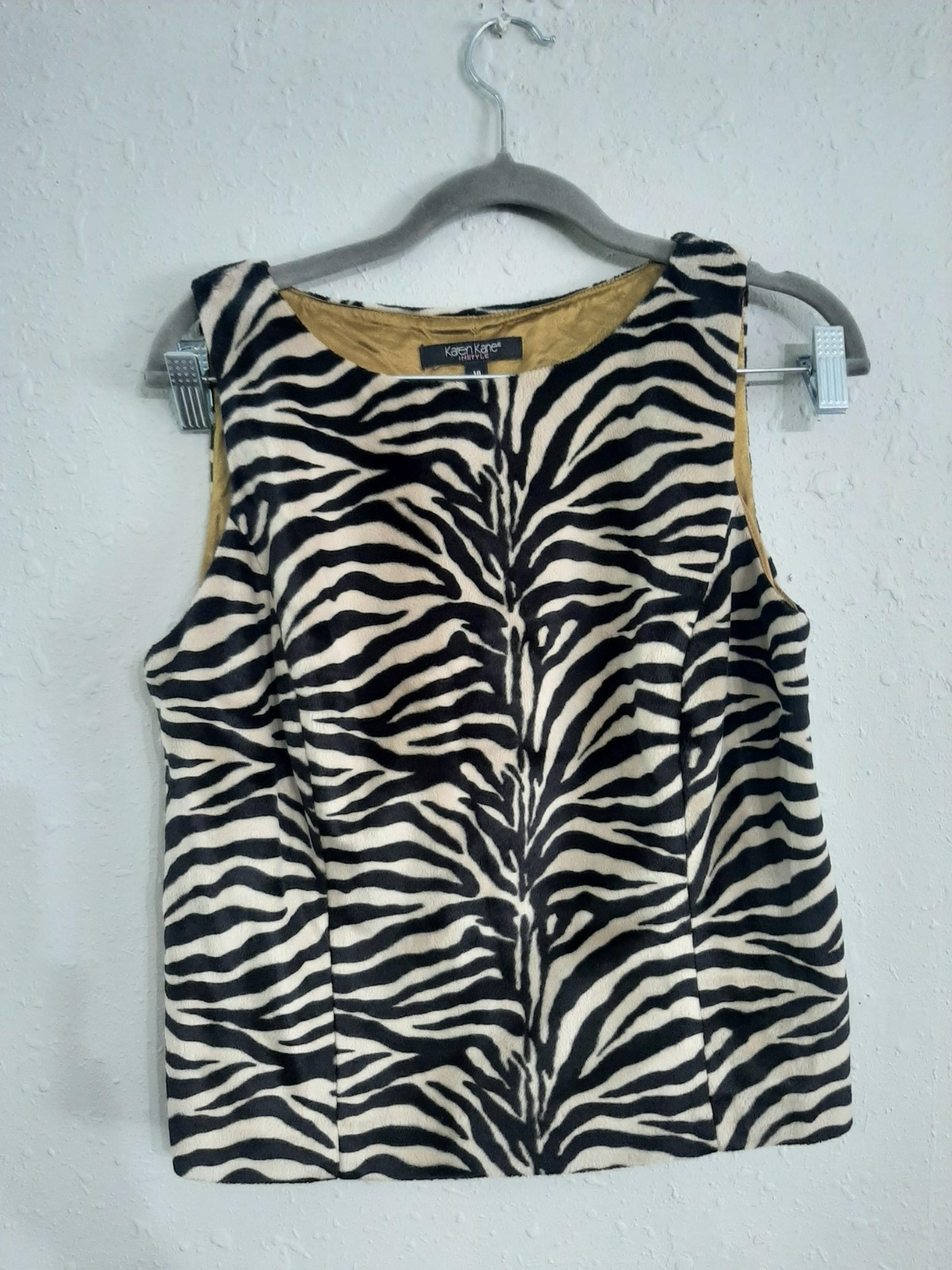 Vintage 90s Karen Kane in style soft zebra print tank top blouse pop star 10 y2k