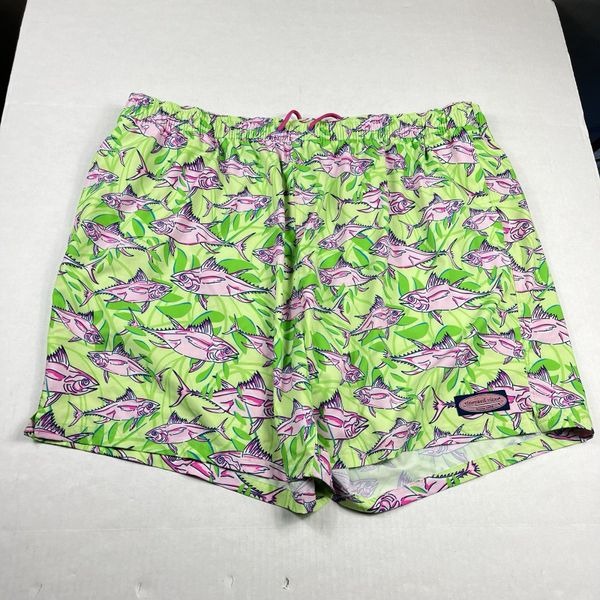 Vineyard Vines Men’s Swim Trunks Pink Fish Green Tropical Print Shorts 4XB BIG