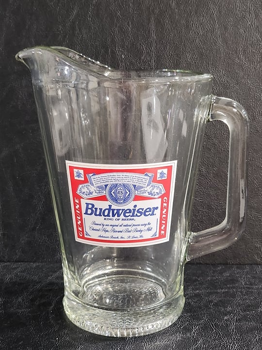 Vintage Heavy Glass Budweiser Beer Pitcher Red White Blue Bud Label Variety