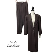 Nicole Delariviere Cuffed Wide Leg Full Length Blazer Pant Suit NWT Size 8 FLAW