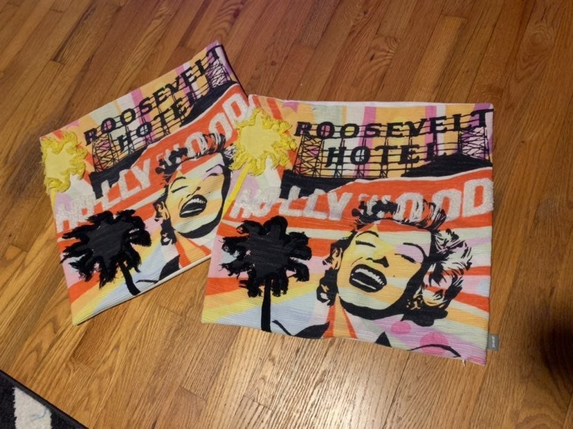 TWO Hard to Find Marilyn Monroe Hollywood 16x16 zippered pillow cases by PAD