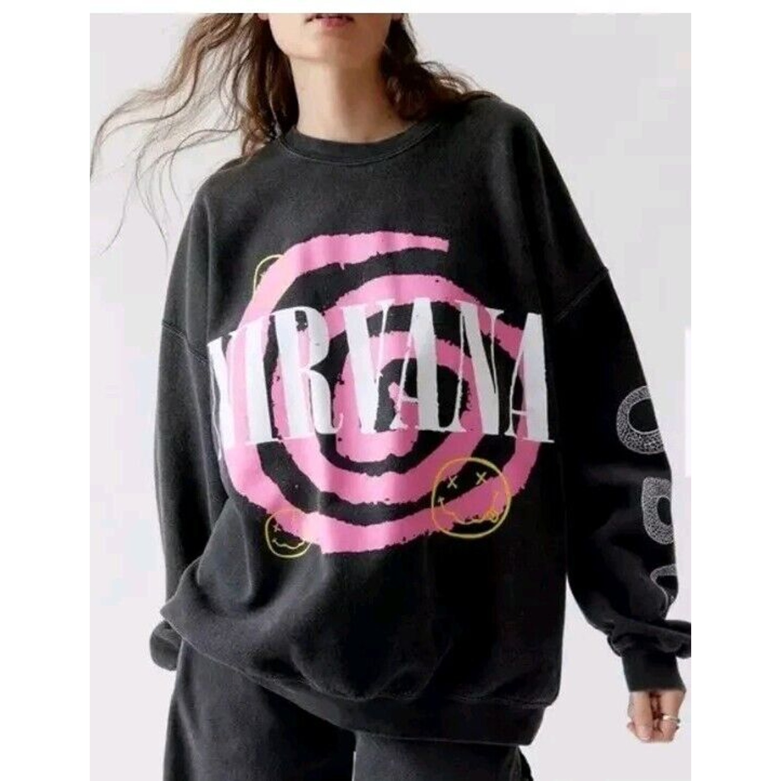 Nirvana Helix Smile Oversized Crew Neck Sweatshirt Sz S TO M