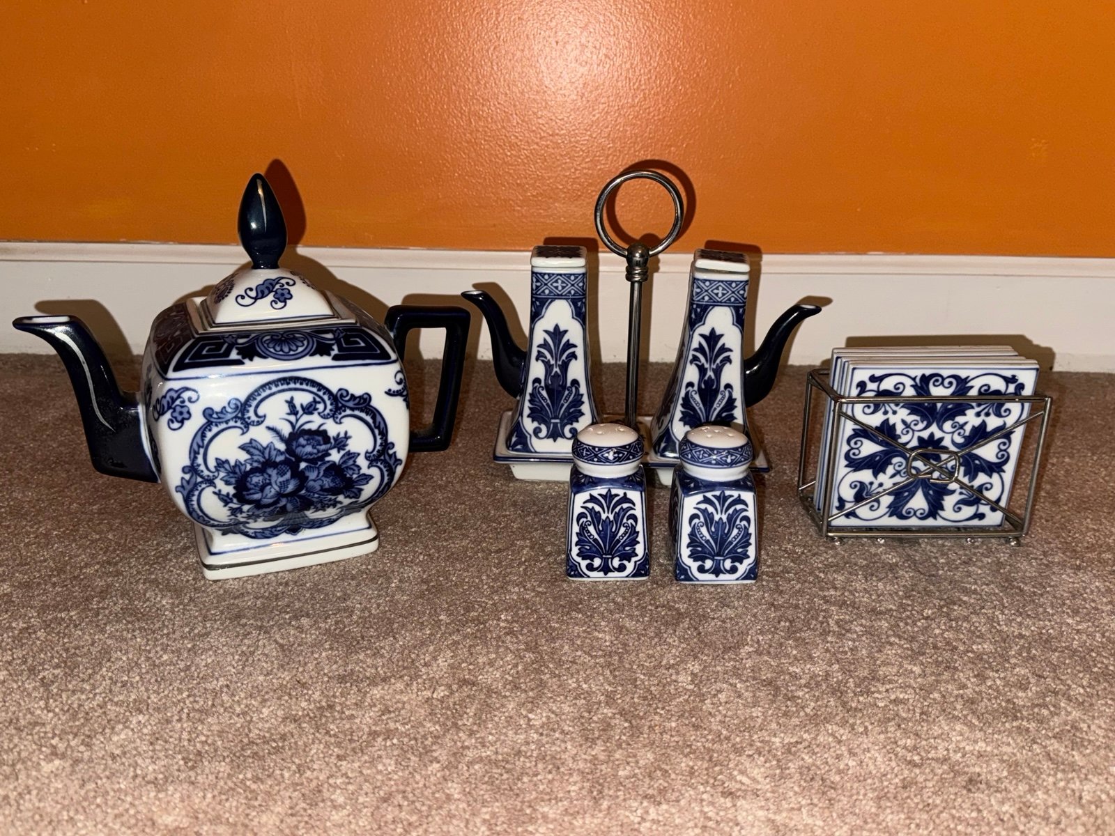 12 Piece Set of Bombay Vintage Blue and White Ceramic Houseware