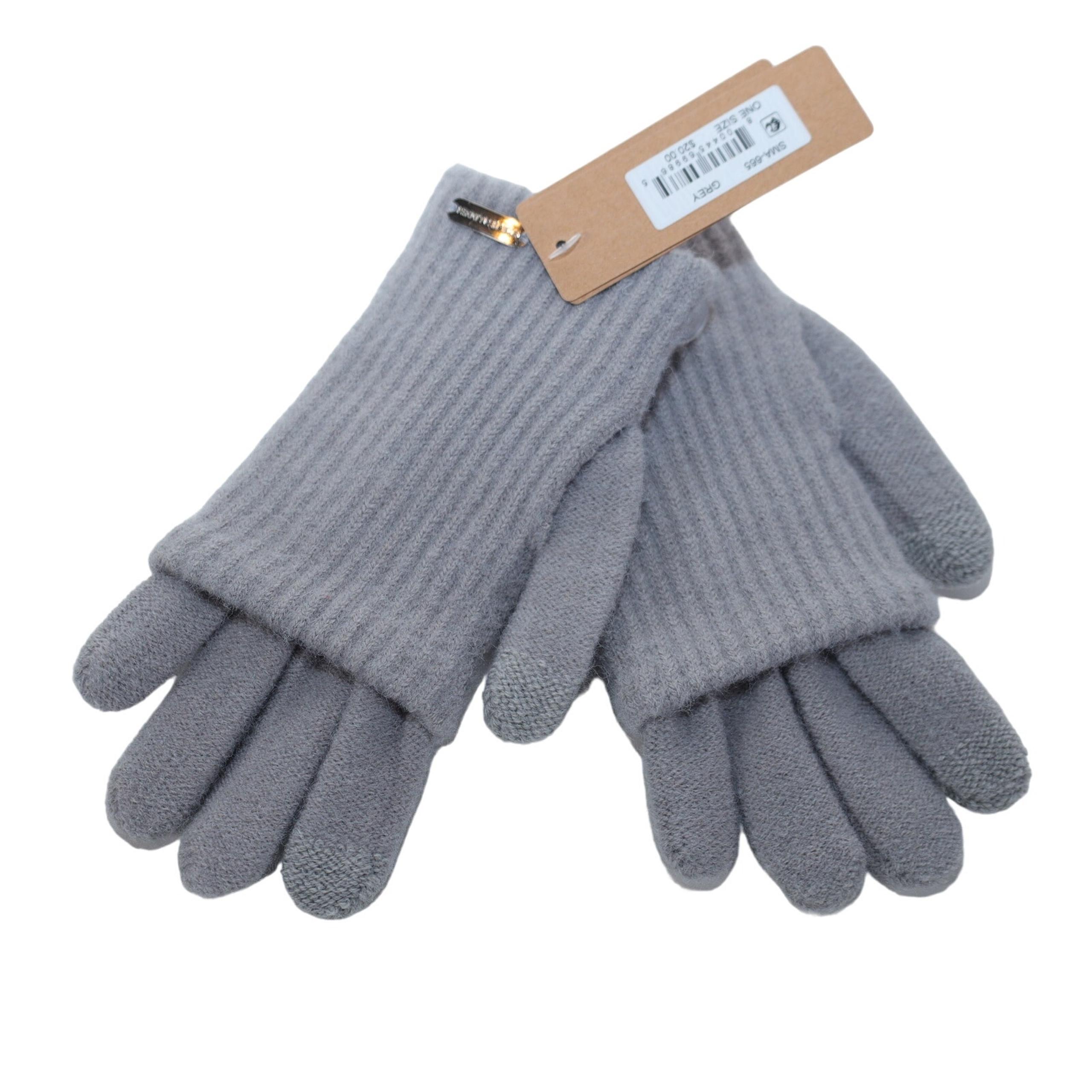 Steve Madden EZ Tap Ribbed Knit Womens Gloves - Grey  - One Size - NWT