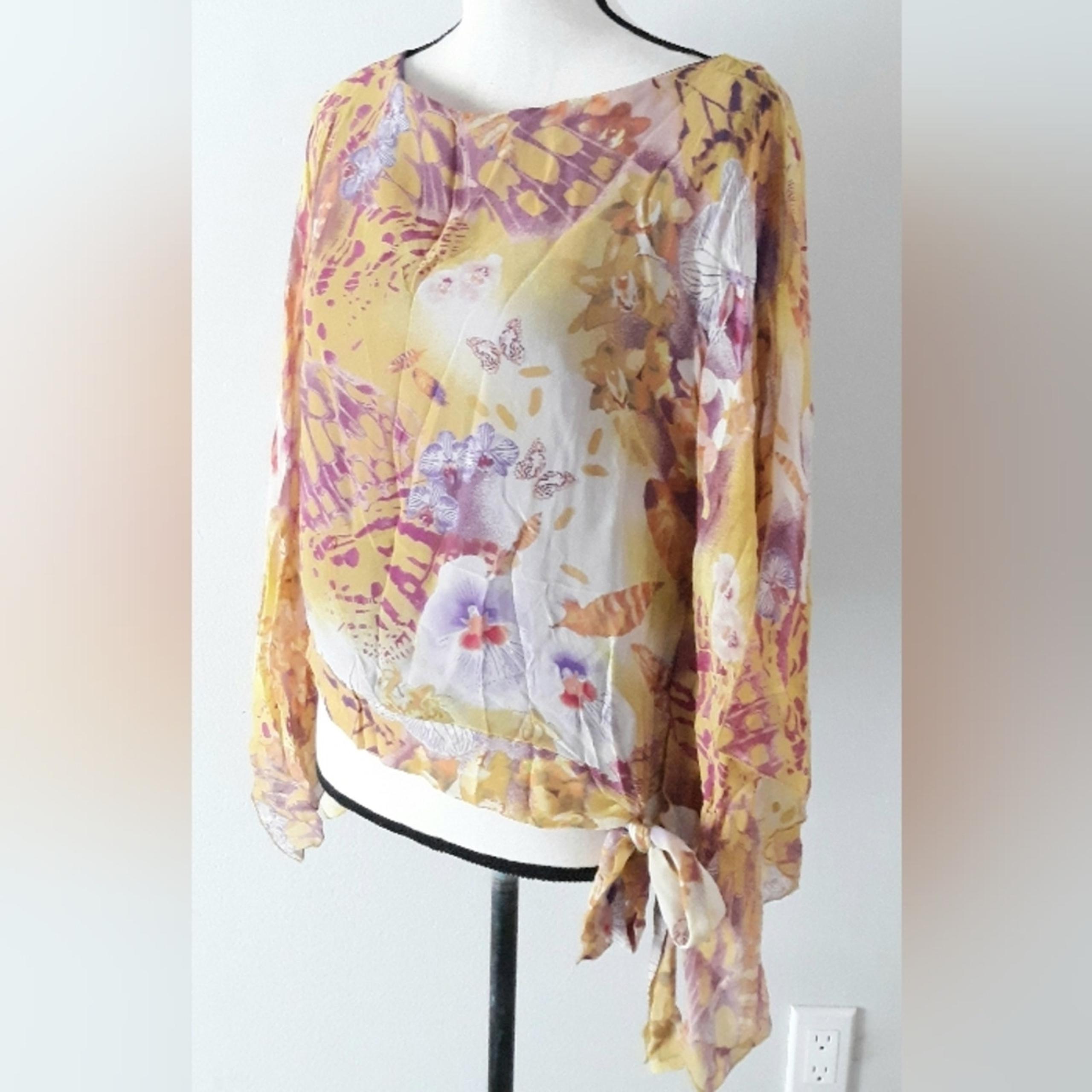 Y2K Adrianna Papell Silk Open Sleeve Blouse