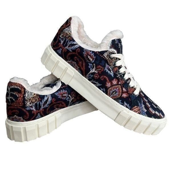 Farm Rio Blue Made In Brazil Ainika Tapestry Platform Sneakers 8 NWB