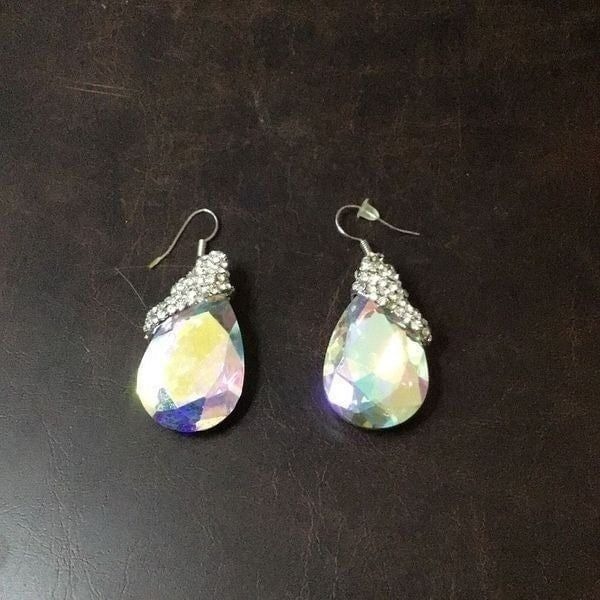 Vintage, gorgeous, carnival glass, and rhinestone teardrop earrings
