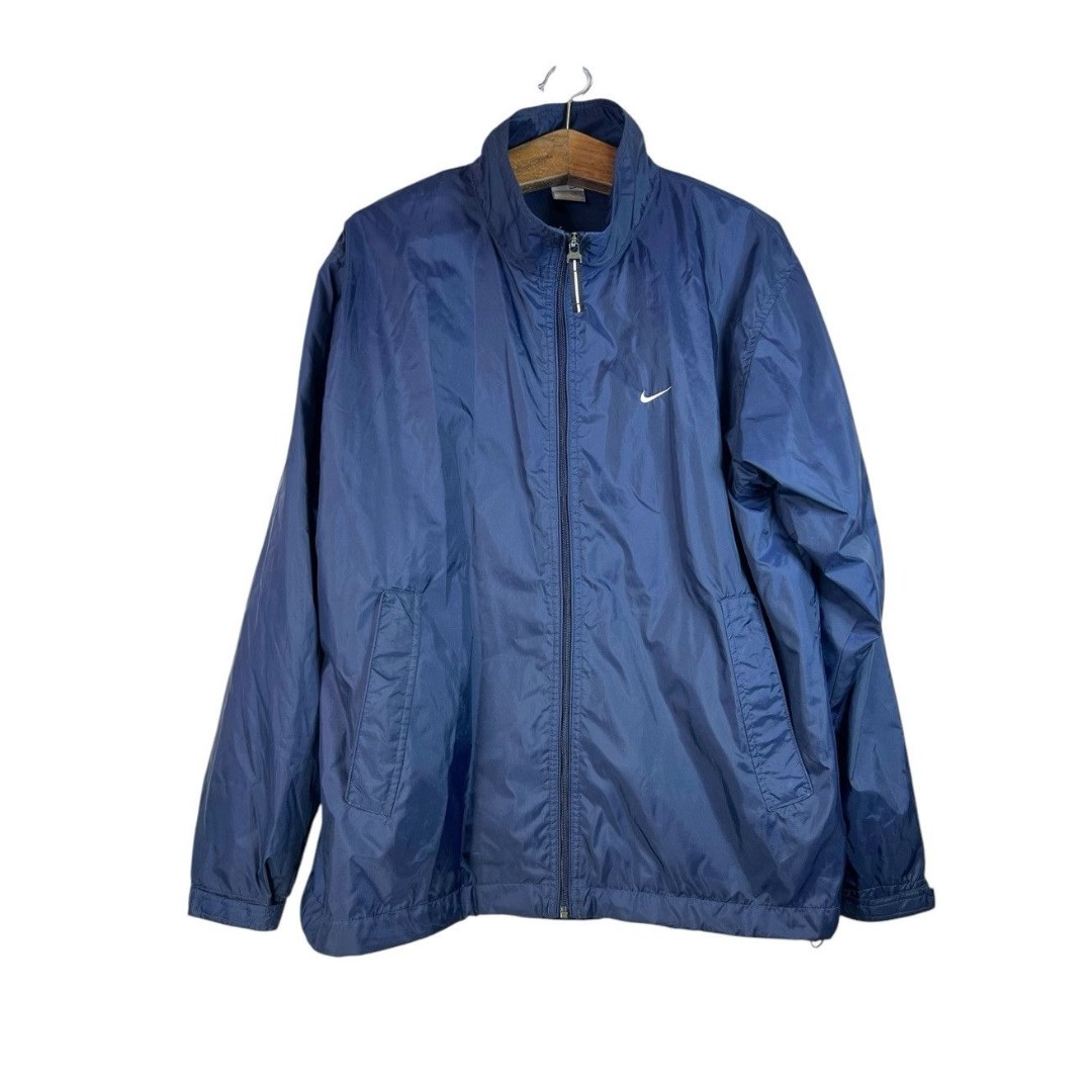 Nike Track Lined Jacket Mens Size L Navy Blue Full Zip Pockets Lightweight Y2K