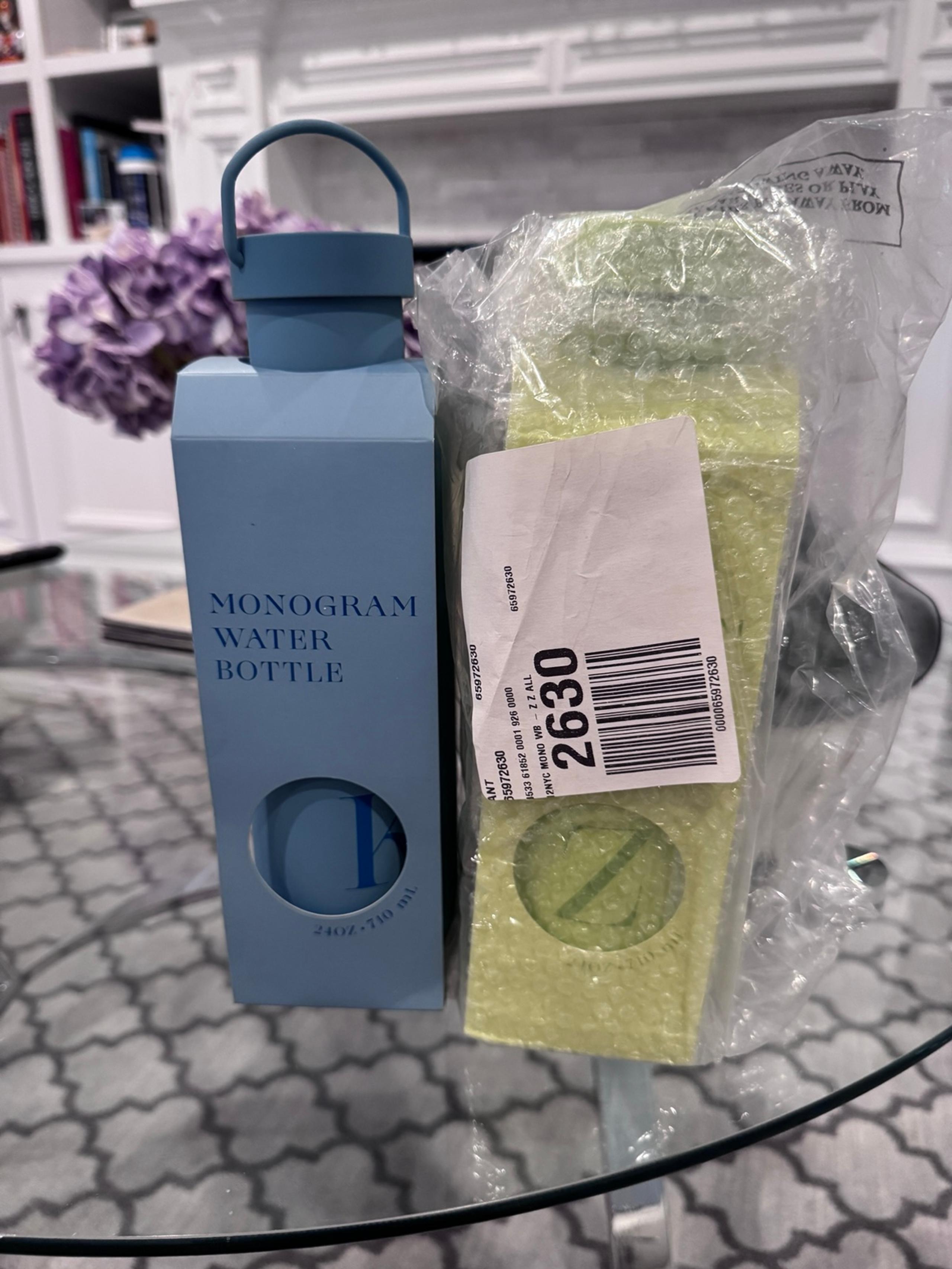 2x monogram water bottles liberty London K and Z Anthropologie