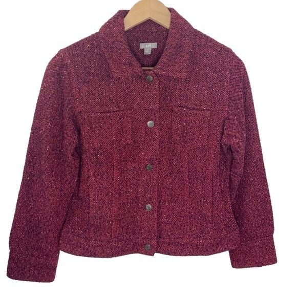 J Jill maroon red and black tweed wool blend jacket size S