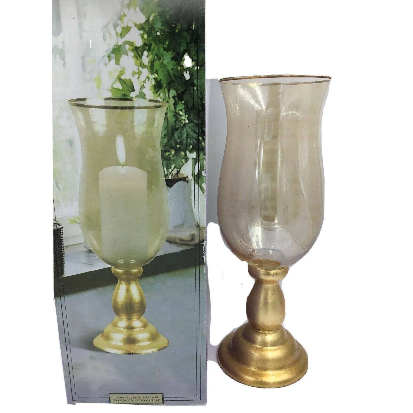 Hurricane lamp gold glass candleholder