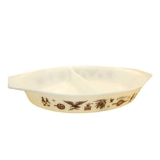 Vintage Pyrex 1.5 Qt Divided Dish White/Brown Americana Ovenware jj3553