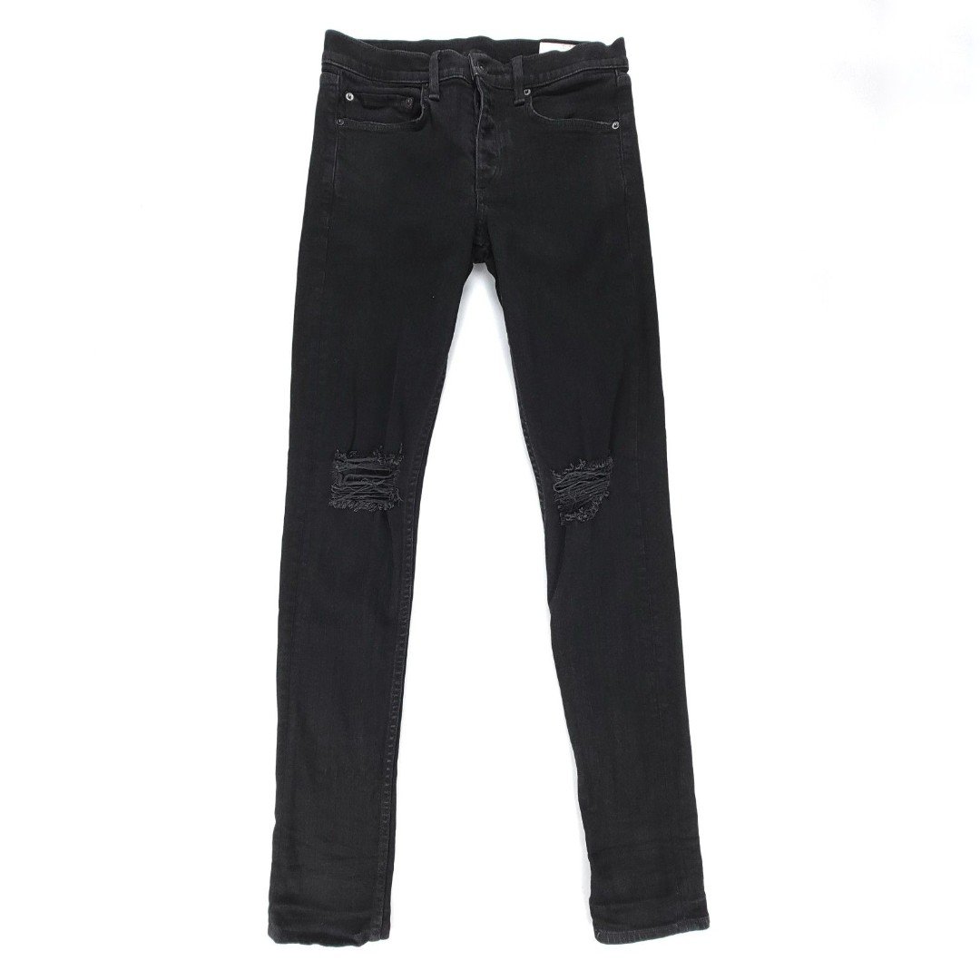 RAG AND BONE Fit 1 Extra Slim Distressed Skinny Jeans Black Holes 31 x 33 Grunge