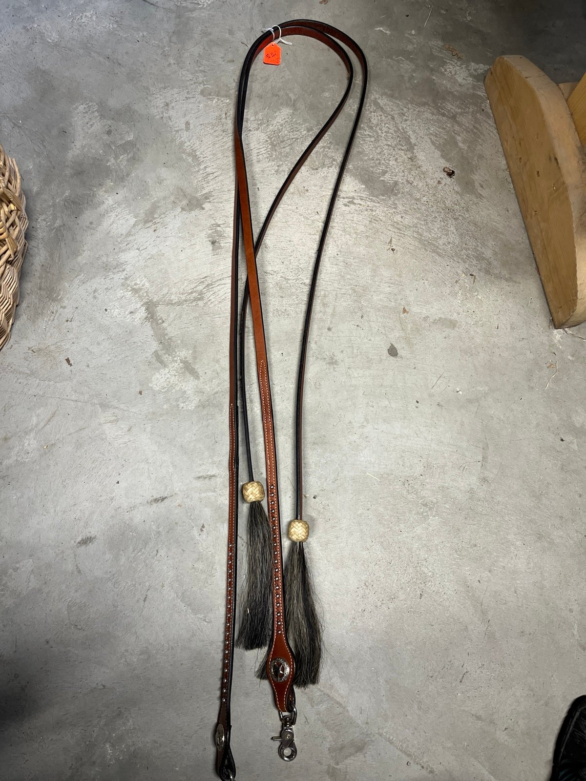7.5’ show reins . Split reins with spots and horsehair