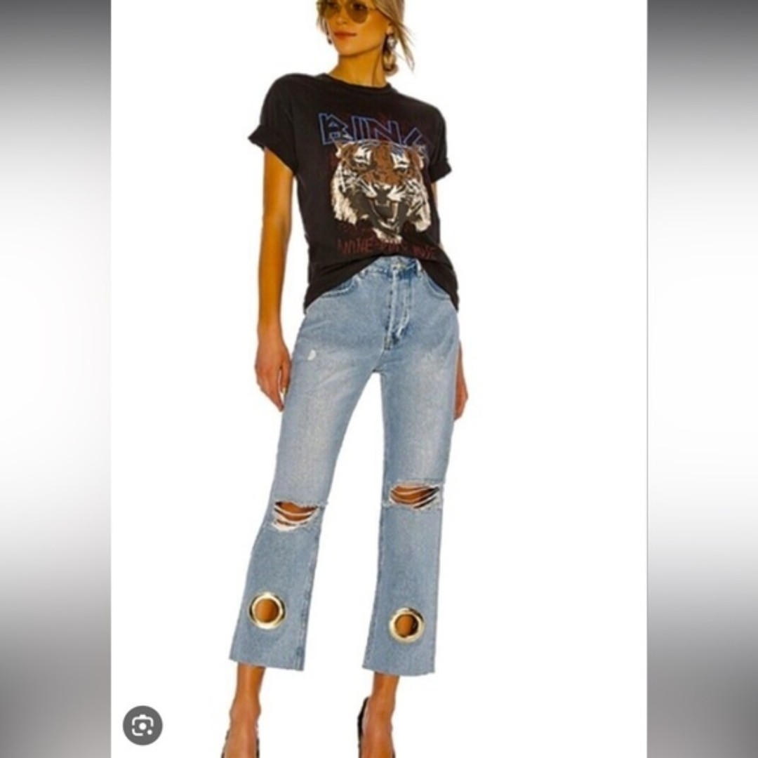 Anine Bing Giovanni Ring Accent Ankle Jeans