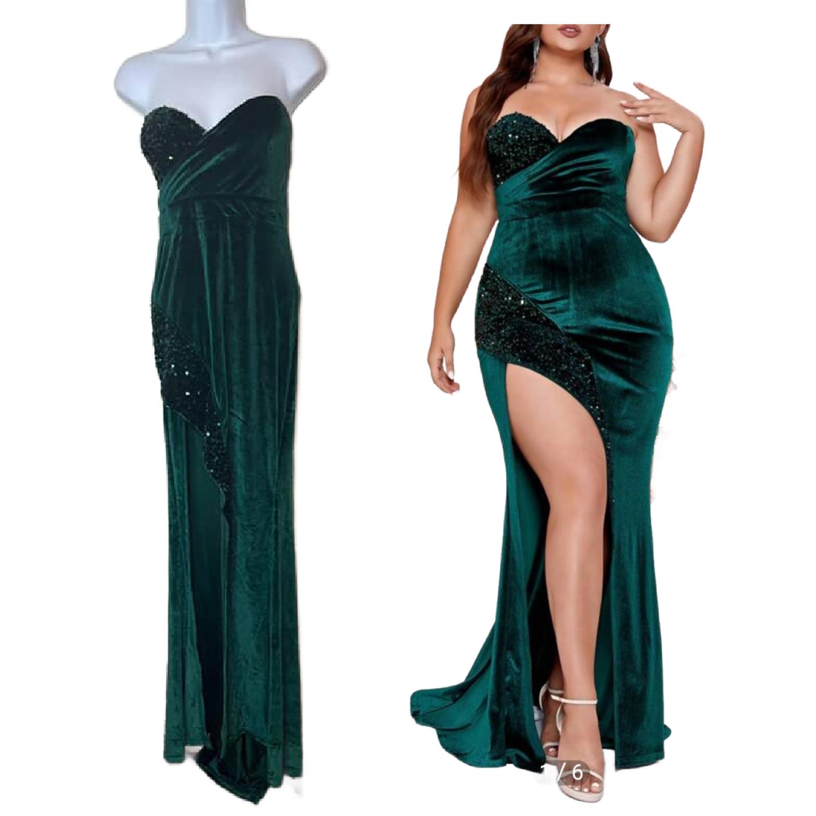 Love & Lemonade Women's M Green Velvet Split Thigh Prom/Formal Dress (1739)
