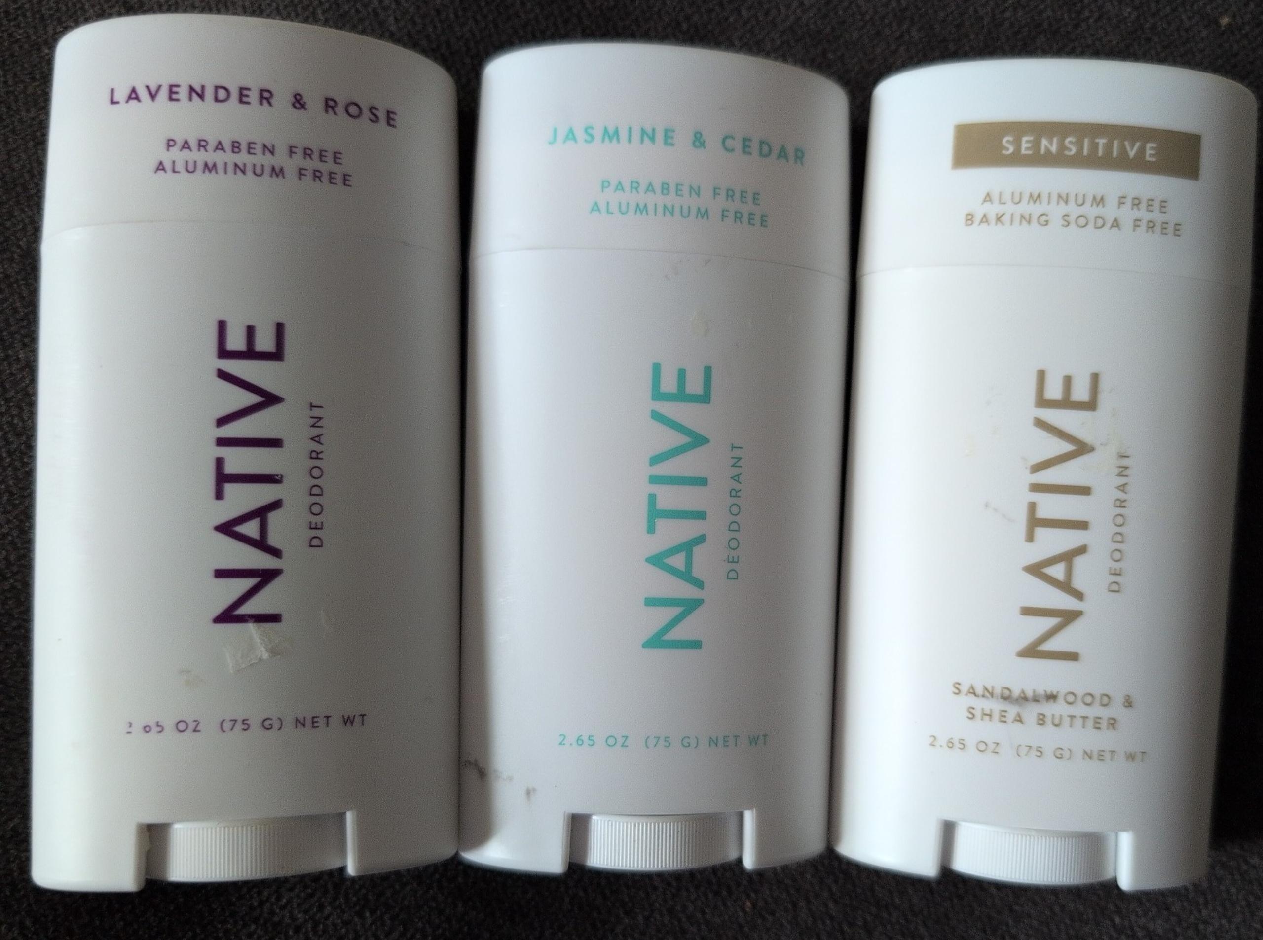 Native Deodorant Lavender Rose Jasmine Cedar Sensitive Sandalwood 3 New Sticks