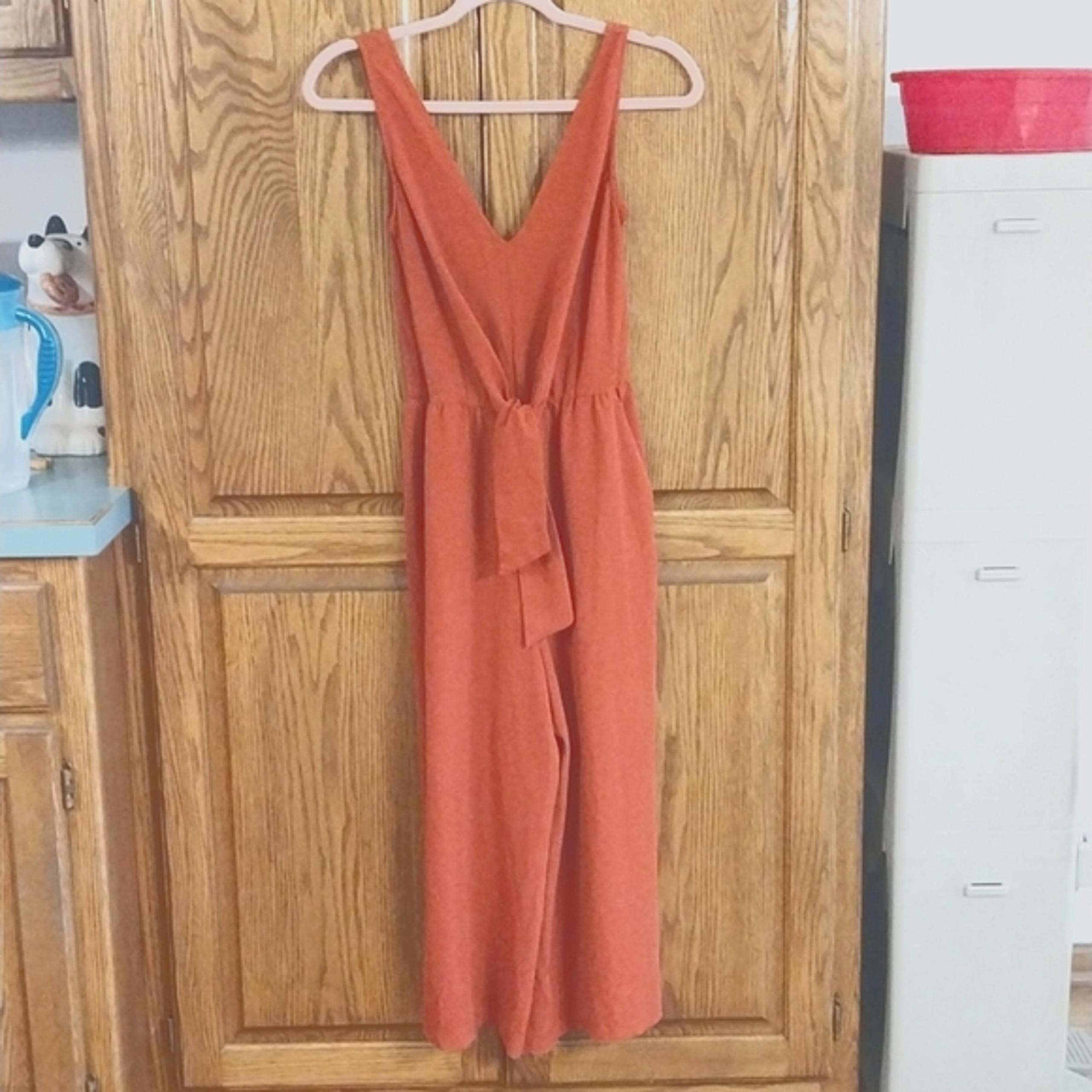 As U Wish NWOT Women's Size XS Jumpsuit With Belt Rust Orange Sleeveless V-Neck