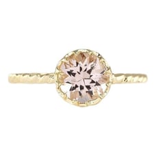 14k Yellow Gold 1.10Ct Natural Round Morganite & Diamond Bezel Solitaire Ring