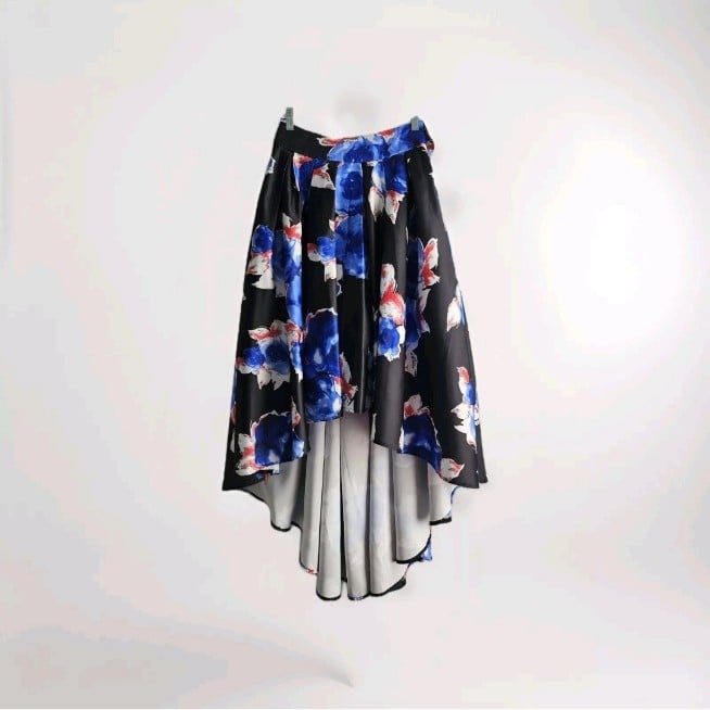 Gracia Asymmetrical Black Floral Party Special Occasion Skirt Size S Lined Flare