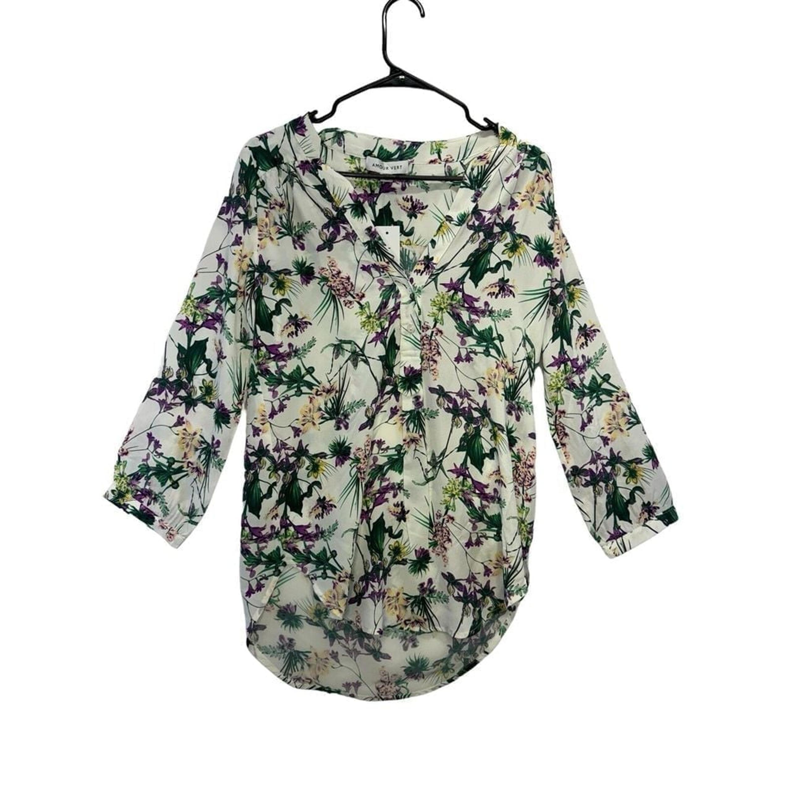 Amour Vert Women's Amy Silk Blouse Marais Floral Size X-Small NWT