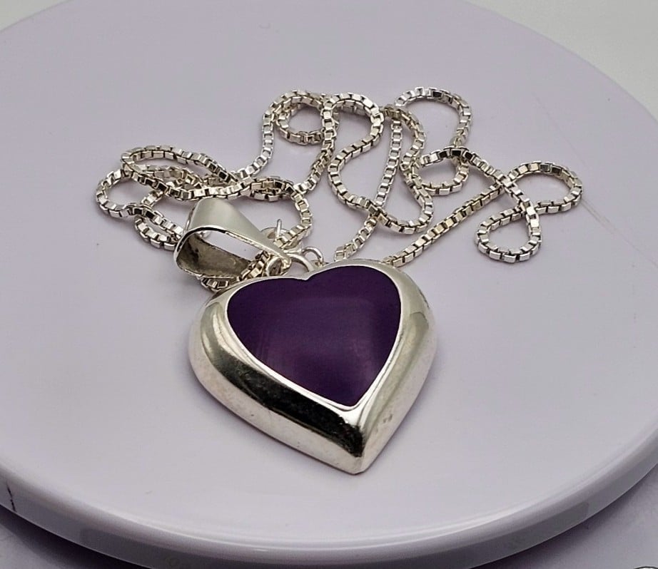 Sliver Purple Stone Heart Necklace