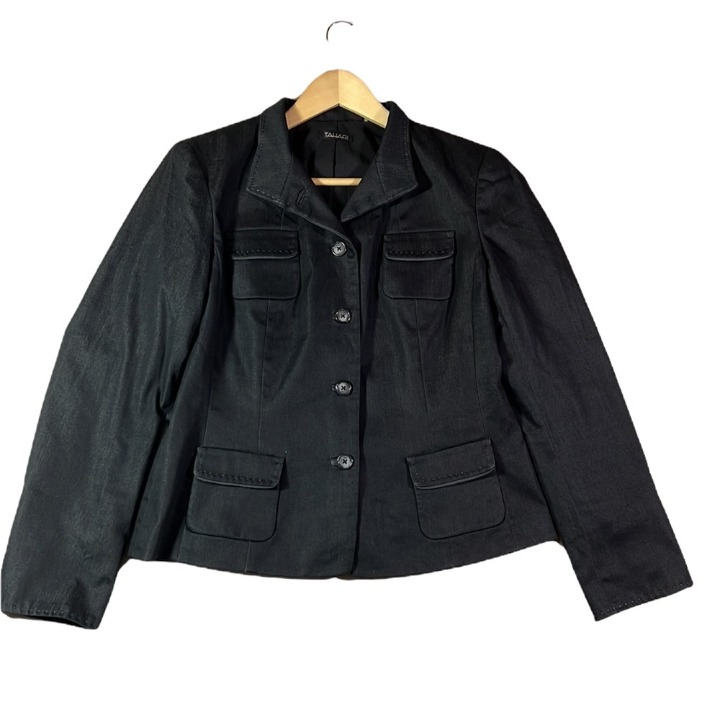 Tahari Dark Gray/Black Fitted Stretch Blazer Jacket