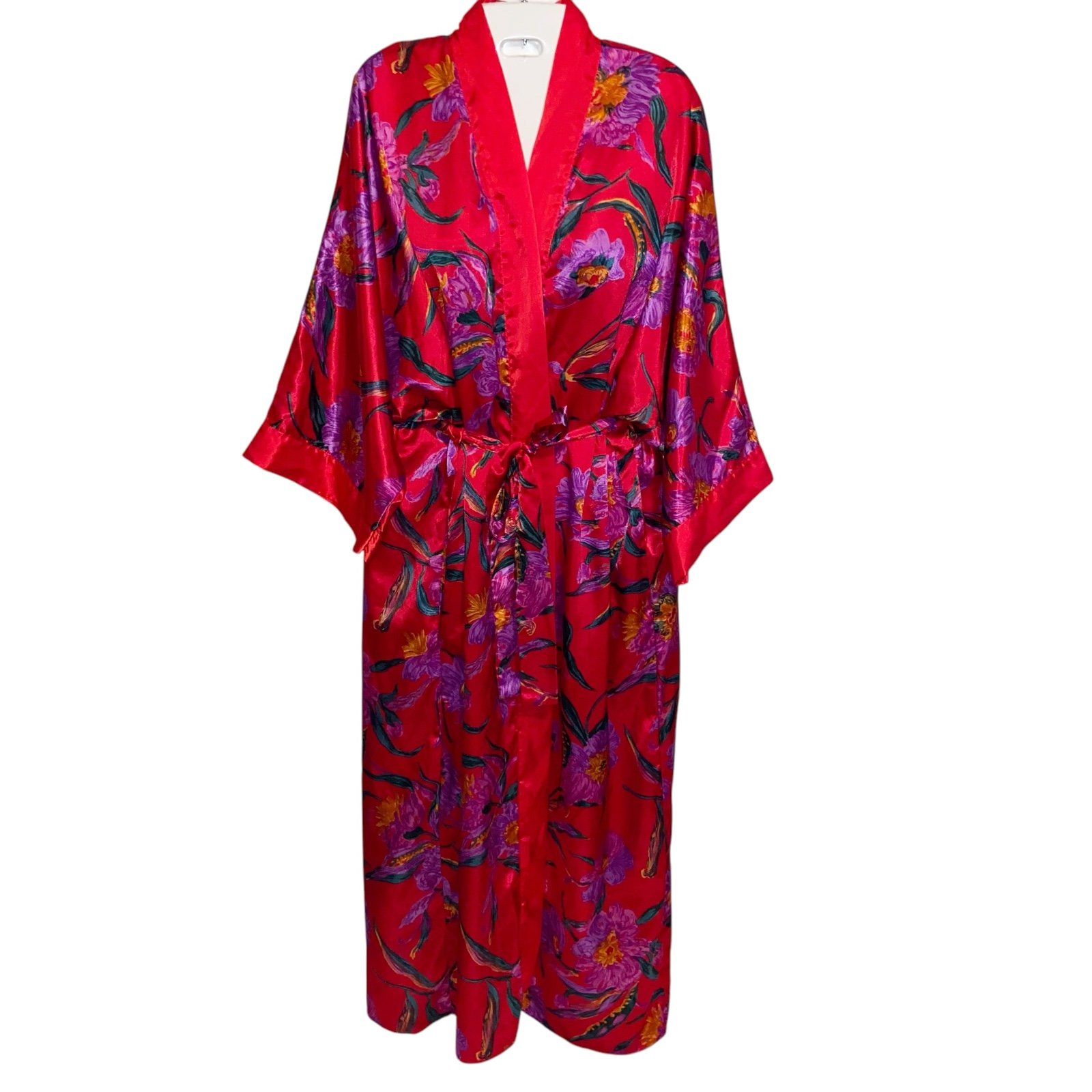 Vintage Vandemere Robe Womens Medium USA Made Long Satin Kimono Dressing Gown C