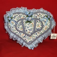 Vintage Fabric Lace Flower Pearls Heart Trinket Box Handmade