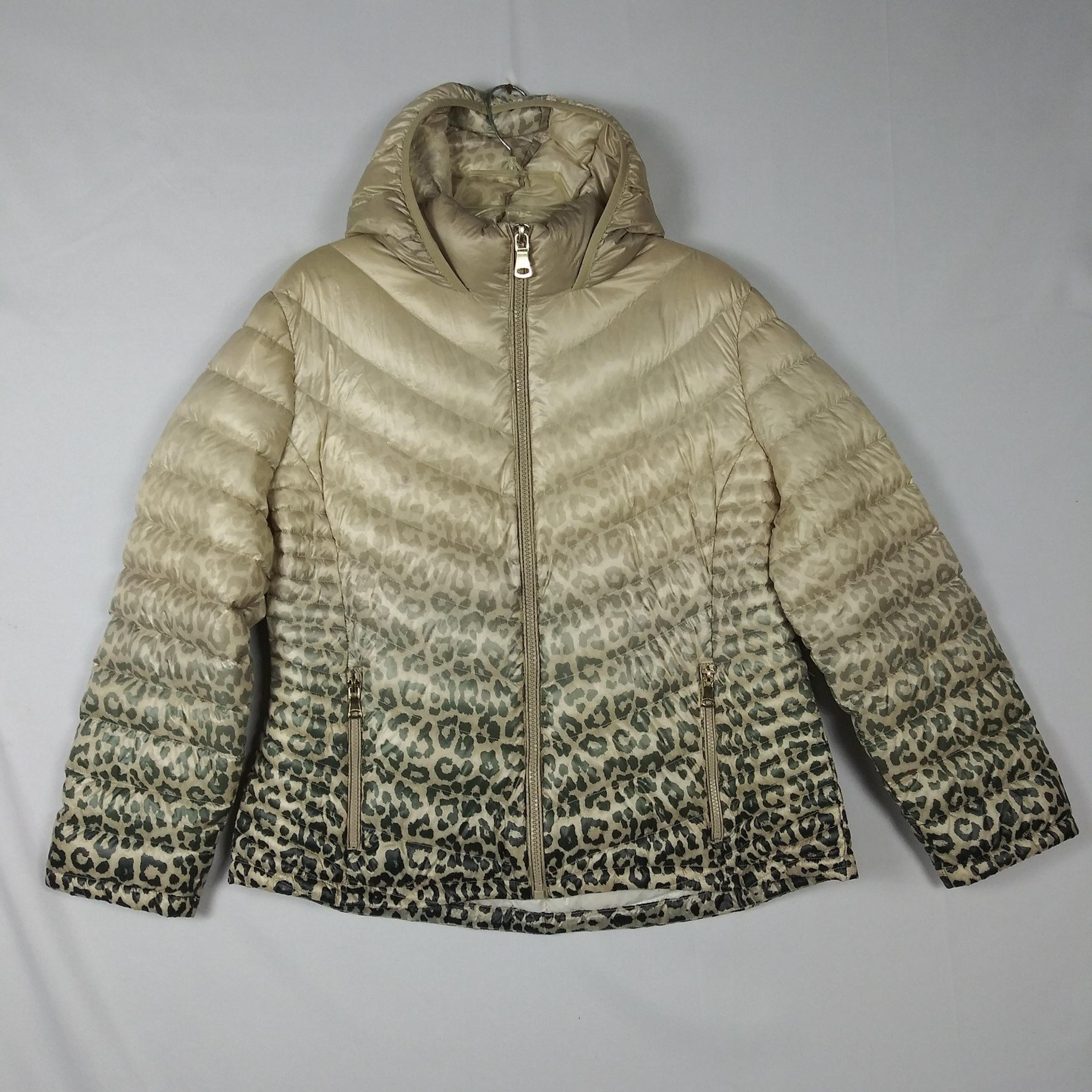 Calvin Klein Packable Premium Down Jacket Womens XXL Ambre Cheetah Leppard Print