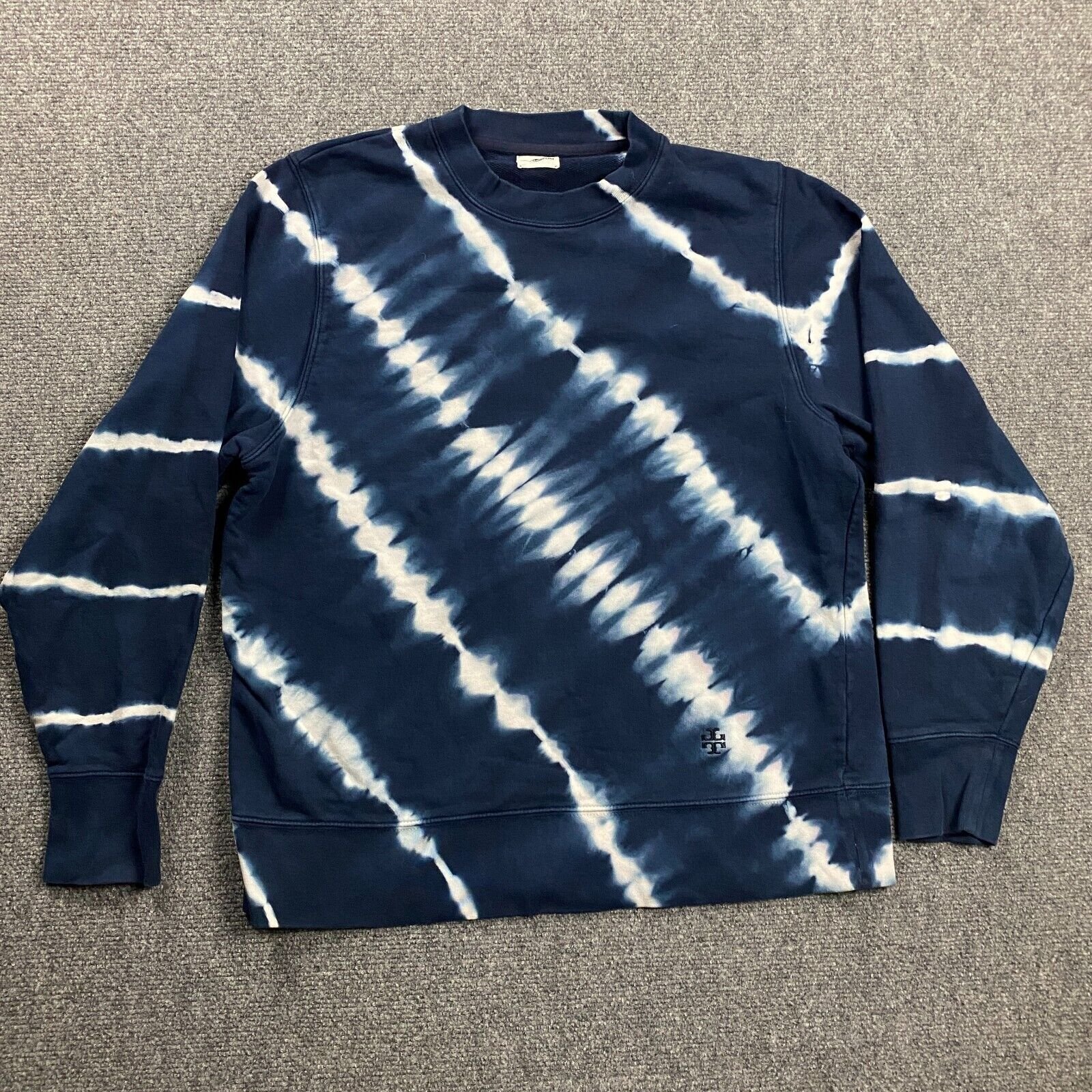 Tory Burch Sport Sweatshirt Women's Small Blue Tie Dye Crew Neck Relaxed Fit